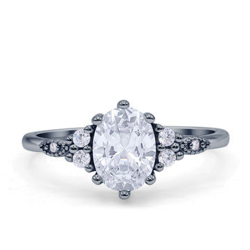 Oval Art Deco Ring Cubic Zirconia Black Tone 925 Sterling Silver Wholesale